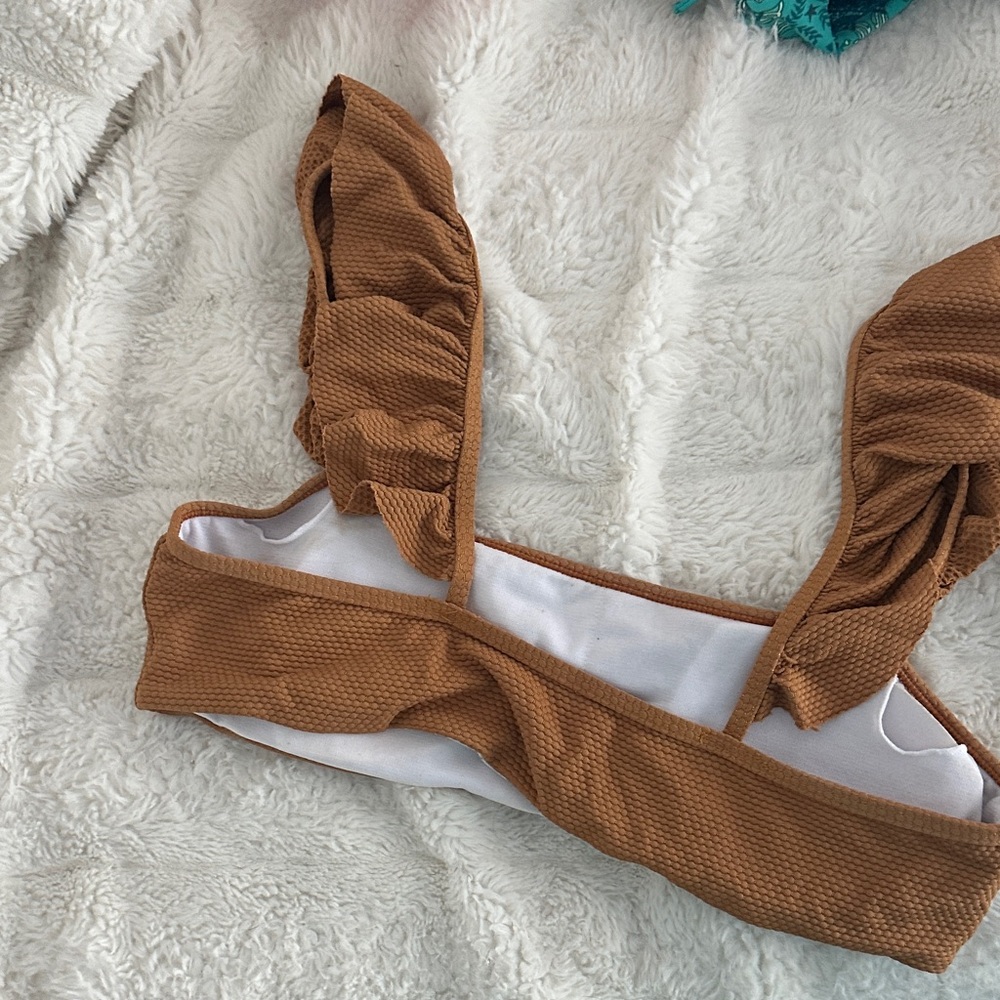Rylee + Cru Brown Ruffle Bikini Top - Picture 3 of 3